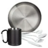 Camping Tasse Isotherme Mousqueton, Assiette Plate Et Couverts Set | Acier Inox -Magasins De Camping Essentiels camping tasse isotherme mousqueton assiette plate et couverts set acier inox
