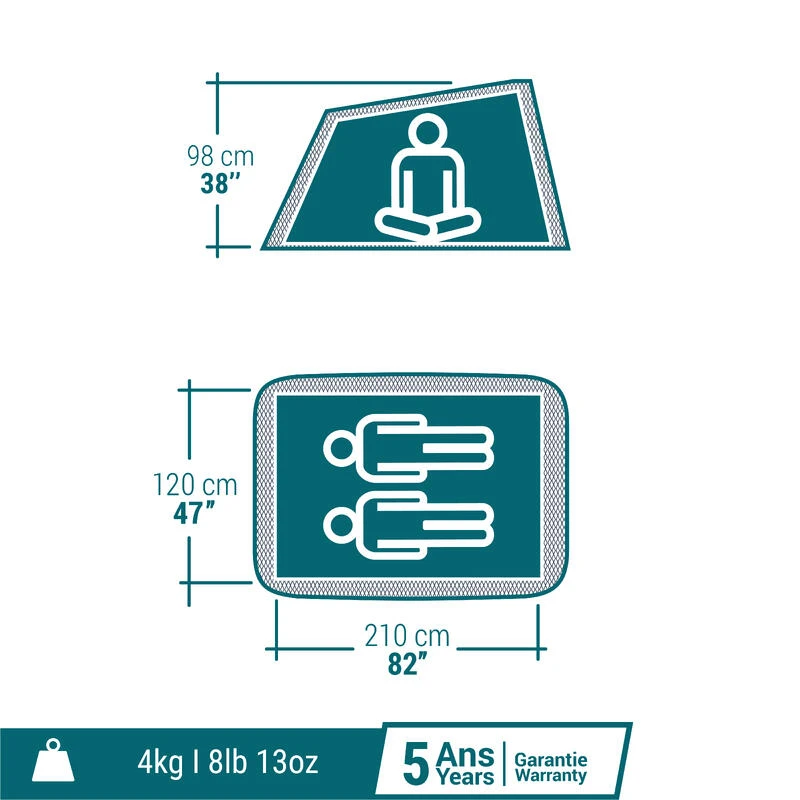 Quechua Tente De Camping - 2 SECONDS - 2 Places - Fresh & Black 4 Quechua Tente De Camping - 2 SECONDS - 2 Places - Fresh & Black â Image 2